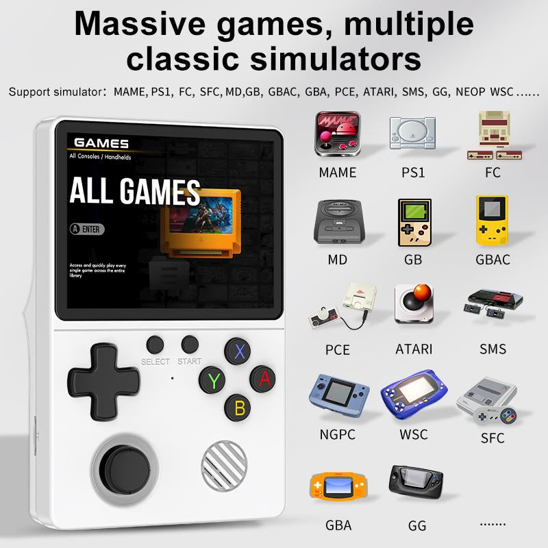 The 2025 Brand-New GB350 Handheld Retro Game Console Features a 3.5-Inch IPS Full-View High-Definition Screen and a Super Tempered Glass Screen with Full Bonding Technology (2.5D) Controller Handheld Gaming Charging Chargeable Cable Wireless White